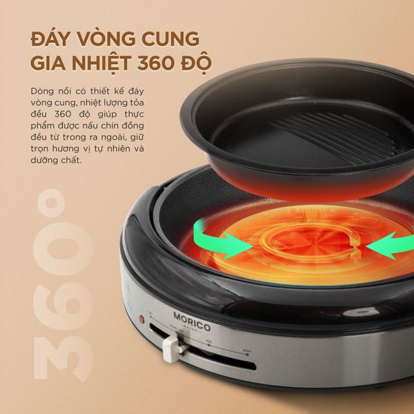 Nồi lẩu nướng hấp 3 trong 1 Morico MH801, 1.4L Chính Hãng, Giá Rẻ