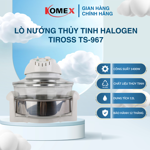 Lò nướng thủy tinh Halogen Tiross TS967, Dung tích 12L