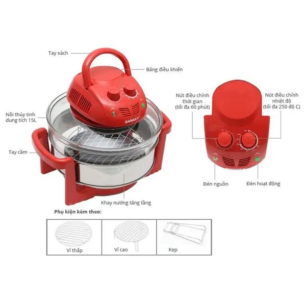 Lò nướng thủy tinh Halogen Tiross TS967, Dung tích 12L