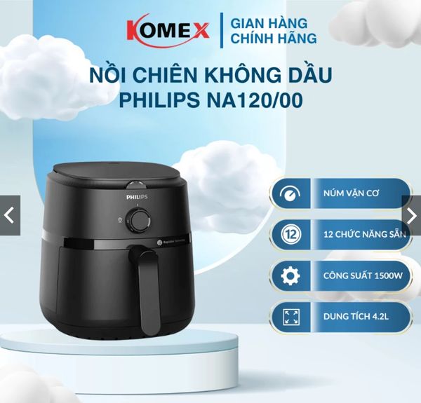 Nồi chiên không dầu điều khiển nút xoay Philips NA120/00, Dung tích 4.2 lít