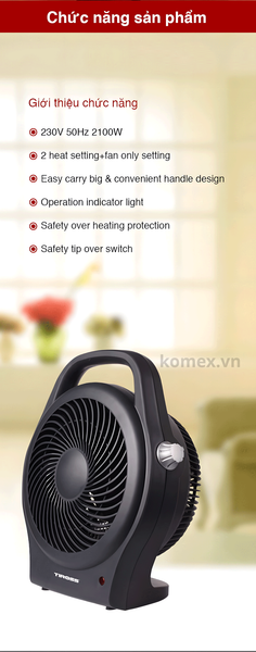 Quạt sưởi 2 chiều Tiross TS9441 - Công suất 2200W, Tự ngắt khi đổ