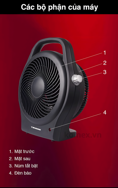 Quạt sưởi 2 chiều Tiross TS9441 - Công suất 2200W, Tự ngắt khi đổ