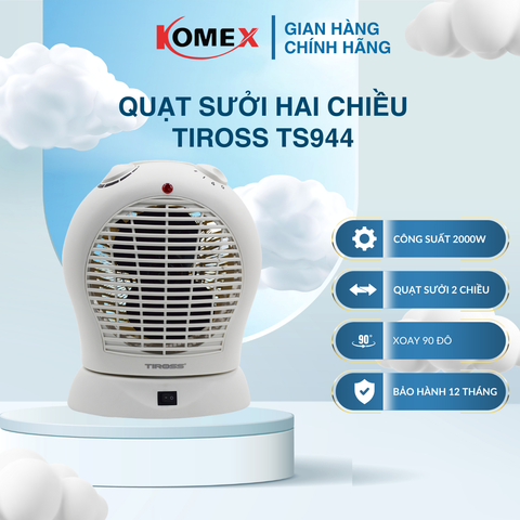 Quạt sưởi mini Tiross hai chiều TS944 Công Suất 2000W Làm Nóng Tức Thì Nhỏ Gọn An Toàn
