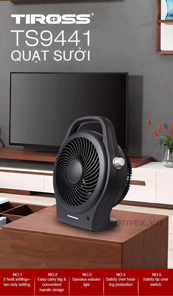 Quạt sưởi 2 chiều Tiross TS9441 - Công suất 2200W, Tự ngắt khi đổ