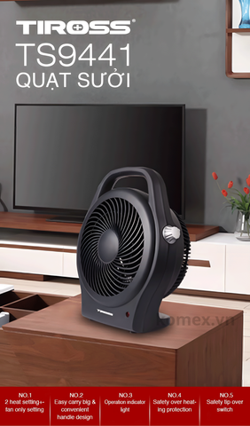 Quạt sưởi 2 chiều Tiross TS9441 - Công suất 2200W, Tự ngắt khi đổ