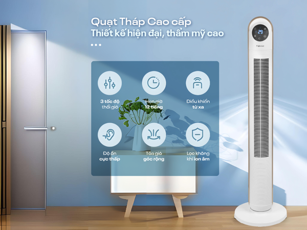 Quạt Tháp Điện Tử Fujihome TF-13E 40W – Remote, Cảm Ứng, Lọc Không Khí Ion Âm, Hẹn Giờ 12H