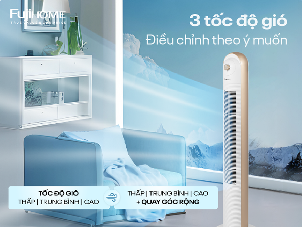 Quạt Tháp Không Cánh Fujihome TF-13EM – Làm Mát Êm 35dB, 3 Tốc Độ, Quay 90°