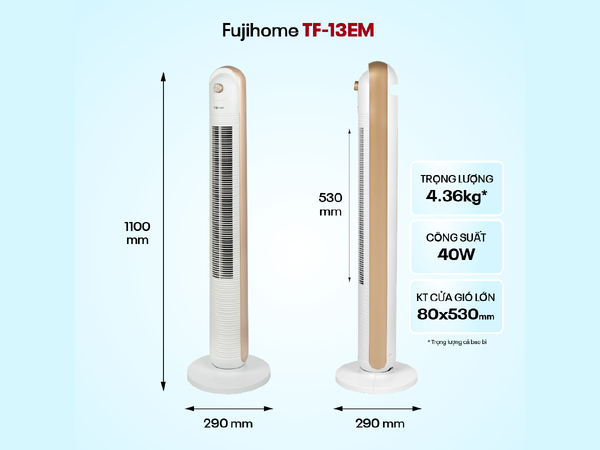 Quạt Tháp Không Cánh Fujihome TF-13EM – Làm Mát Êm 35dB, 3 Tốc Độ, Quay 90°