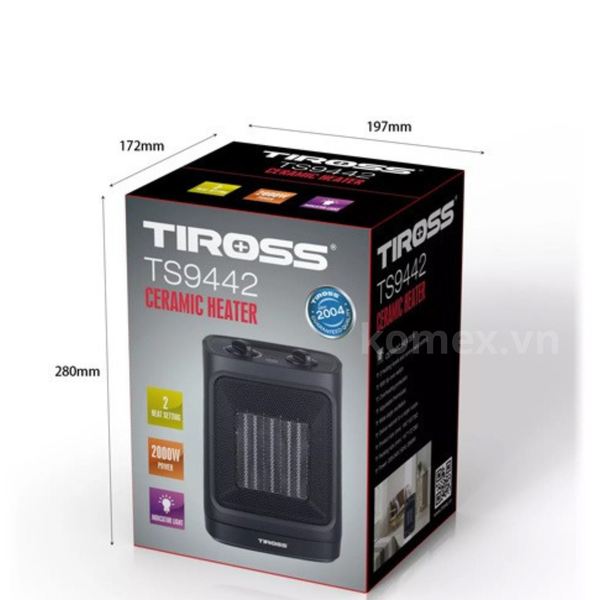 Máy sưởi gốm Ceramic Tiross TS9442 (2000W), Tự ngắt khi đổ, Không khô da