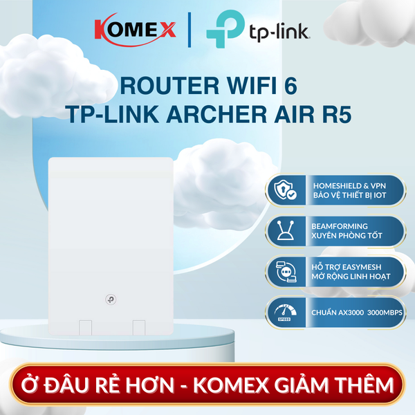 Router WiFi 6 TP-Link Archer Air R5 AX3000 – Thiết Kế Siêu Mỏng, Tốc Độ Đến 3000Mbps Phủ Sóng Rộng