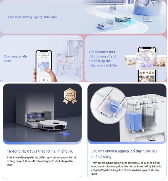 Robot hút bụi lau nhà EZVIZ RS20 Pro – Tự giặt sấy giẻ, đổ rác và cấp nước tự động