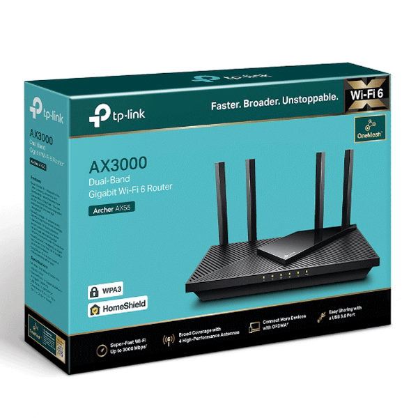 Router WiFi 6 AX3000 TP-Link Archer AX55 Pro – Cổng 2.5Gbps EasyMesh Chuyển Vùng Mượt Mà