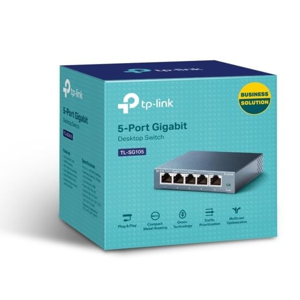 Switch Gigabit 5 Cổng TP-Link TL-SG105 – Vỏ Thép Tối ưu điện năng dựa trên chiều dài cáp mạng