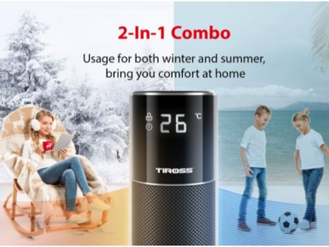 Quạt Sưởi Gốm PTC Ceramic TIROSS TS9443, điều khiển từ xa, an toàn trẻ em