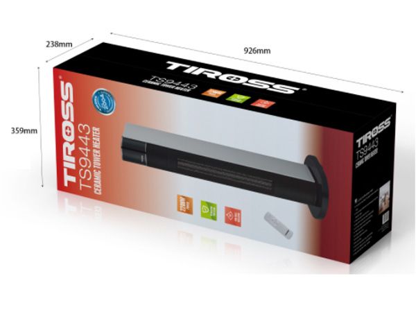 Quạt Sưởi Gốm PTC Ceramic TIROSS TS9443, điều khiển từ xa, an toàn trẻ em