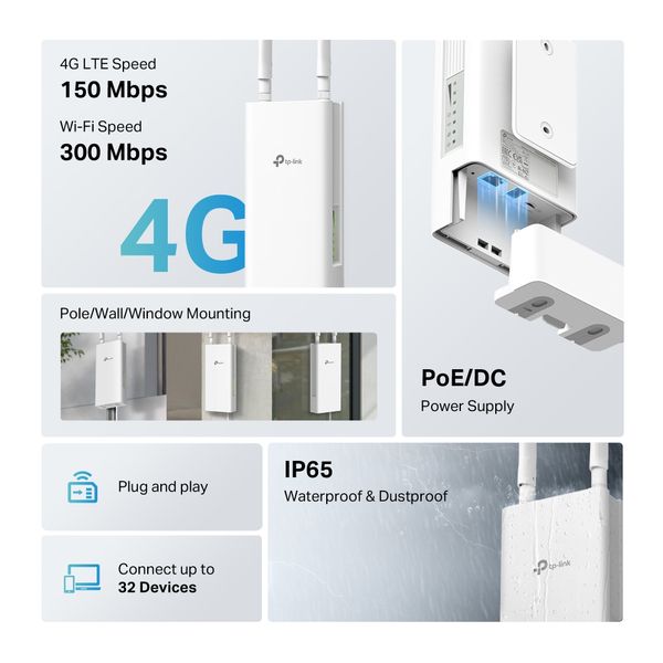 Router Wi-Fi 4G Ngoài Trời TP-Link TL-MR100-Outdoor Chuẩn N 300Mbps Chống Nước IP65