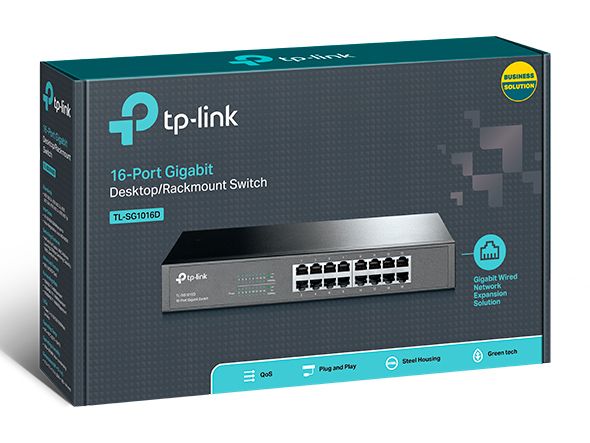 Switch Gigabit 16 Cổng TP-Link TL-SG1016D Vỏ Thép, Hỗ trợ Jumbo Frame 10KB Cải thiện truyền tải file dung lượng lớn