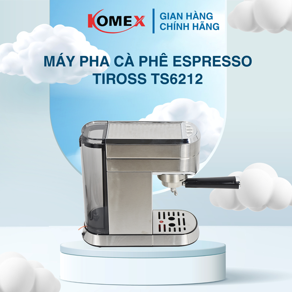 Máy pha Cafe Tiross TS6212 1450W áp suất 15 bar, pha Espresso Cappuccino chuẩn Barista
