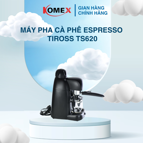 Máy Pha Cafe Tiross TS620 800W Pha Espresso Cappuccino Chuẩn Italy, màng lọc lưới inox cao cấp