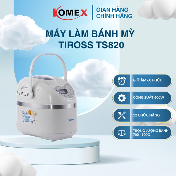 Máy Làm Bánh Mì Tiross TS820 600W – 12 Chức Năng, Hẹn Giờ 13 Tiếng Giữ Ấm Lên Đến 60 Phút