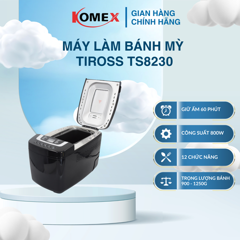 Máy Làm Bánh Mì Tiross TS8230 800W 12 Chức Năng, Hẹn Giờ 13h, Trọng Lượng Bánh Lên Đến 1250G