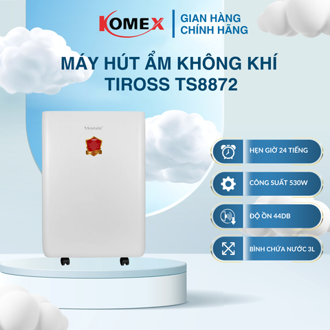 Máy Hút Ẩm Không Khí Tiross TS8872 530W Công Suất Hút 24L/Ngày, Màn Hình LED Có Bánh Xe Tiện Lợi