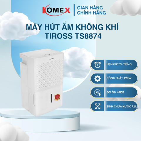 Máy Hút Ẩm Không Khí Tiross TS8874 900W , Công Suất Hút 40L/Ngày, Bình Nước Lên Đến 7.6L Hẹn Giờ 24 Tiếng