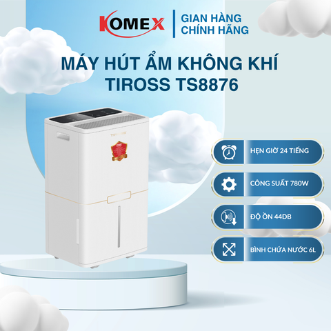 Máy Hút Ẩm Tiross TS8876 780W Công Suất Mạnh Mẽ 50L/Ngày Kết Hợp Sấy Quần Áo, Màng Lọc HEPA Sạch Khuẩn