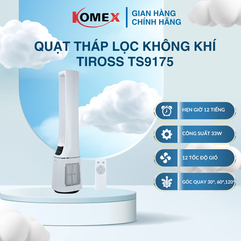 Quạt Tháp Không Cánh TIROSS TS9175 10 Tốc Độ Gió, Kết Hợp Lọc Không Khí, Có Điều Khiển Từ Xa