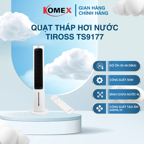 Quạt Tháp Hơi Nước Tiross TS9177 Làm Mát Diện Rộng, Bình Nước 4L, Điều Khiển Từ Xa