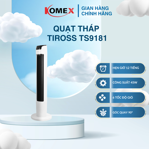 Quạt tháp có điều khiển Tiross TS9181 công suất 45W, màn hình cảm ứng, 3 tốc độ gió