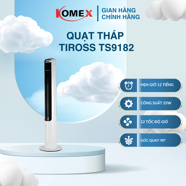 Quạt tháp có điều khiển Tiross TS9182 35W cảm ứng thông minh, 3 tốc độ gió điều chỉnh theo nhu cầu sử dụng