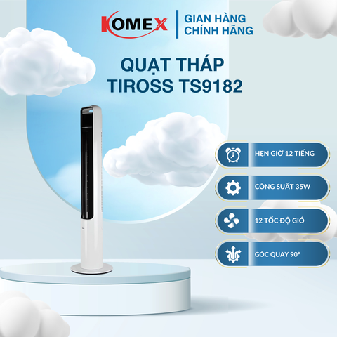Quạt tháp có điều khiển Tiross TS9182 35W cảm ứng thông minh, 3 tốc độ gió điều chỉnh theo nhu cầu sử dụng