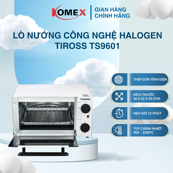 Lò nướng TIROSS TS9601 9 Lít Công suất 1200W, nhiệt 230°C nướng nhanh chín vàng đều
