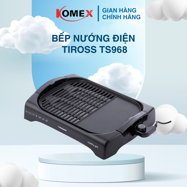 Bếp Vỉ Nướng Điện Tiross TS968 2000W Không Khói, Thiết kế 2in1 Có Rãnh Thoát Mỡ