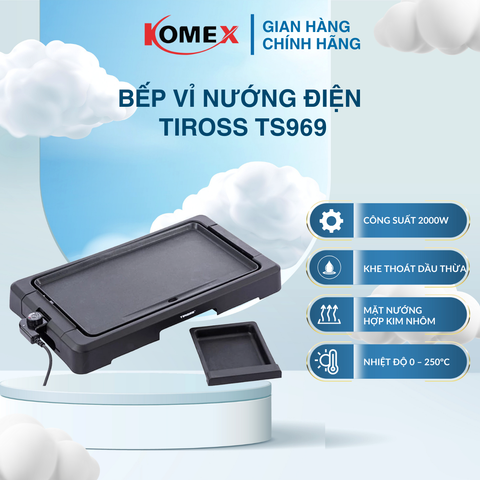 Bếp Vỉ Nướng Điện Tiross TS969 2000W Chống Dính, Có Khay Hứng Dầu