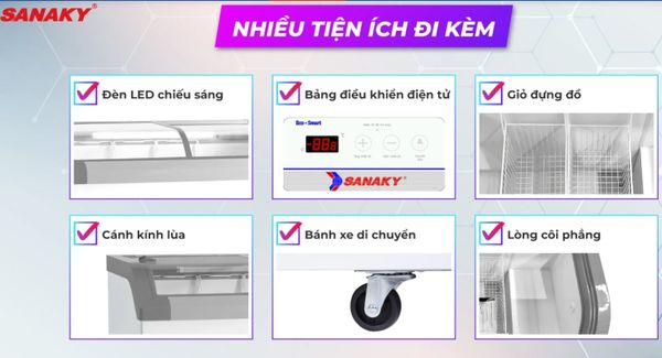 Tủ Đông nằm ngang Sanaky Inverter VH-3899K3B, 280 Lít, Dàn Đồng Kính Cong