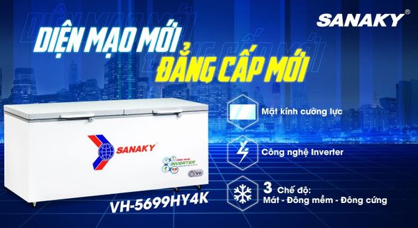 Tủ Đông 1 khoang 2 cánh Sanaky Inverter VH-5699HY4K, 560 Lít