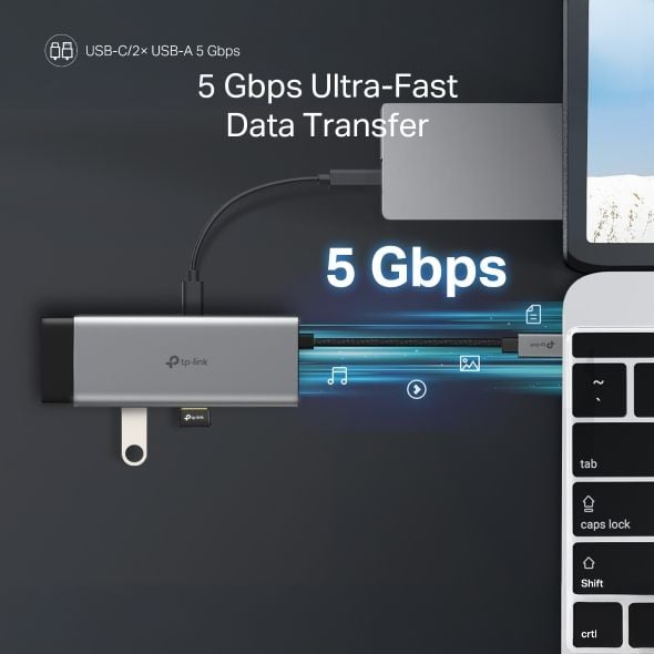 Hub chuyển đổi USB Type-C 7 cổng TP-Link UH7020C – HDMI xuất hình ảnh với độ phân giải 4K@60Hz