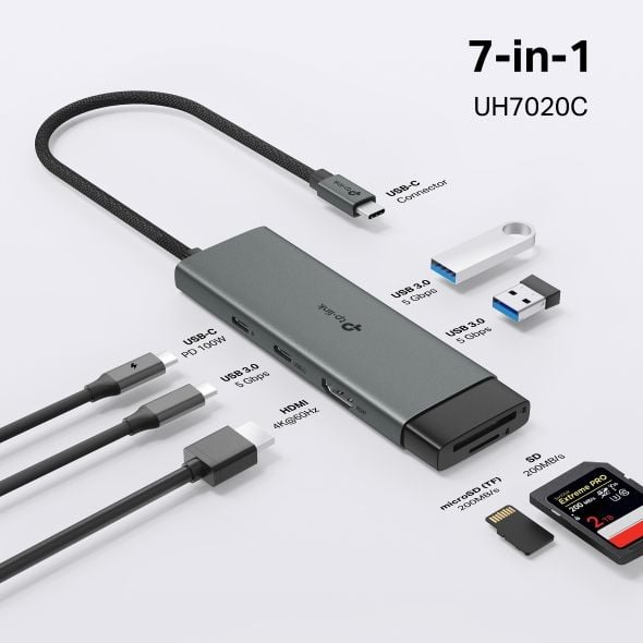 Hub chuyển đổi USB Type-C 7 cổng TP-Link UH7020C – HDMI xuất hình ảnh với độ phân giải 4K@60Hz