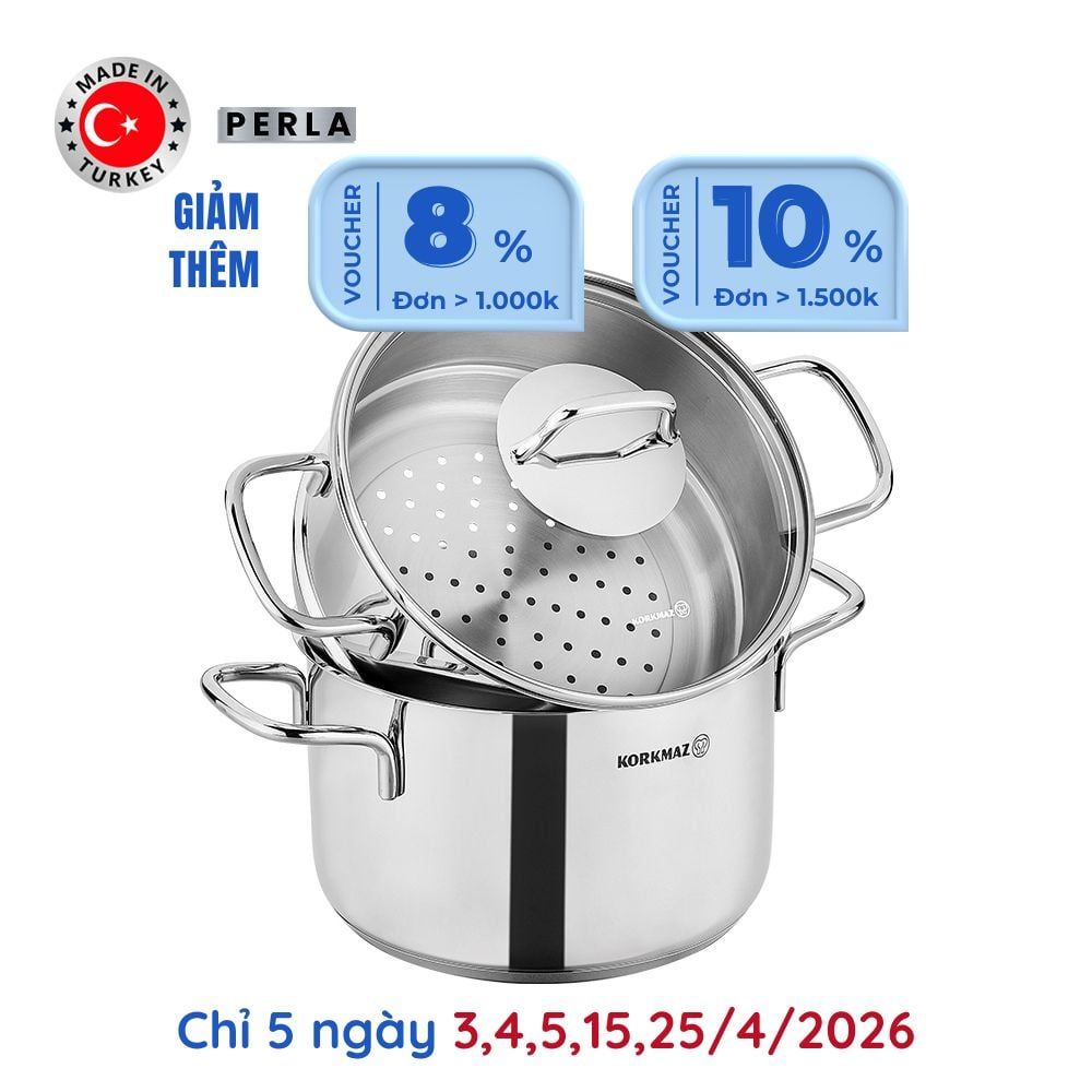  Bộ nồi xửng hấp inox cao cấp Korkmaz Perla 24cm - A1522 