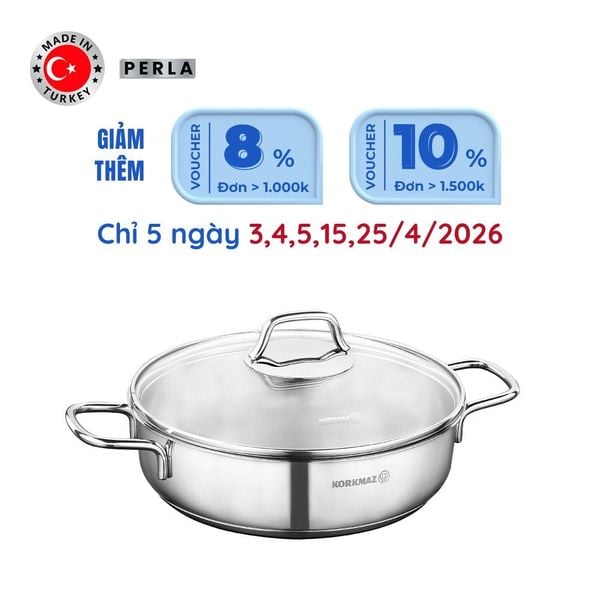  Nồi inox cao cấp thân thấp Korkmaz Perla 3.6 lít - A1834 
