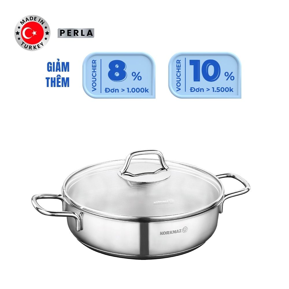  Nồi inox cao cấp thân thấp Korkmaz Perla 3.6 lít - A1834 