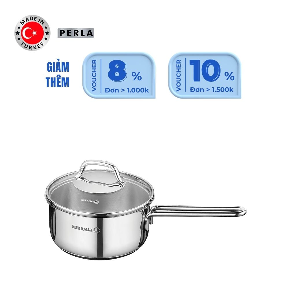  Quánh inox cao cấp Korkmaz Perla 1.6 lít có nắp - A1648 