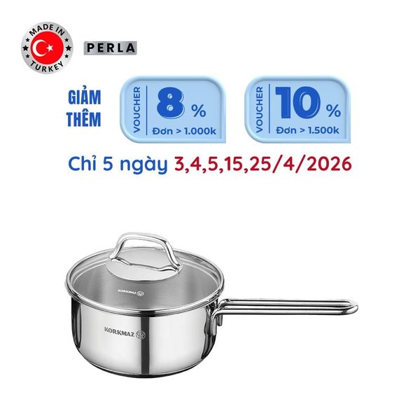  Quánh inox cao cấp Korkmaz Perla 1.6 lít có nắp - A1648 