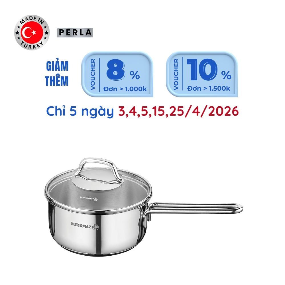  Quánh inox cao cấp Korkmaz Perla 1.6 lít có nắp - A1648 