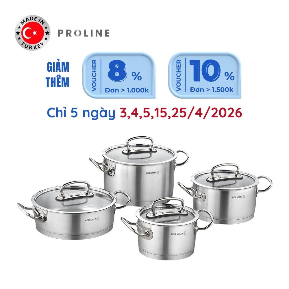  Bộ 4 nồi inox cao cấp Korkmaz Proline - A1147 nắp kính 