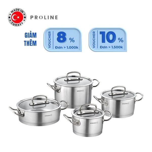  Bộ 4 nồi inox cao cấp Korkmaz Proline - A1147 nắp kính 