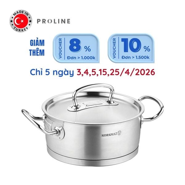  Nồi inox cao cấp Korkmaz Proline 4.5 lít thân thấp - A1170 