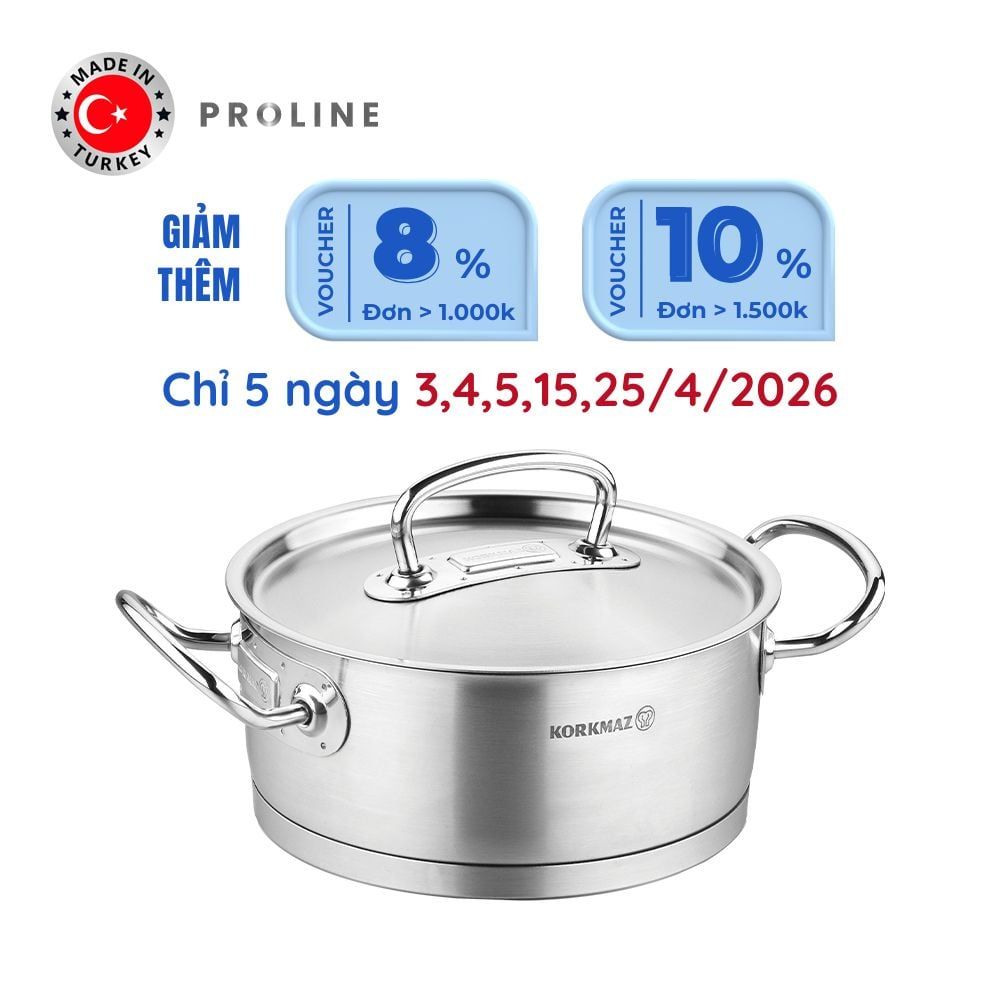  Nồi inox cao cấp Korkmaz Proline 4.5 lít thân thấp - A1170 